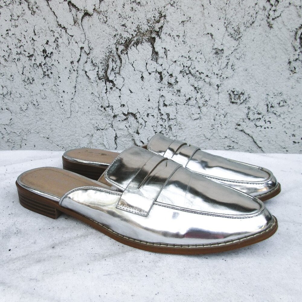 London Rag DIMPLE silver faux leather flats 8 M